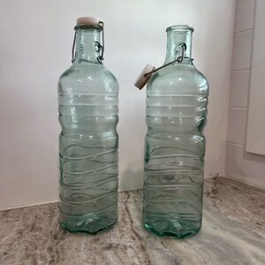 Set of 2 Aqua Glass Bottles with Swing Tops